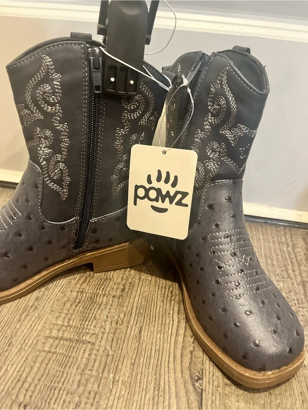Pawz Navy Western Kids' Cowboy Boot with Embroidered Shaft size 9, 13